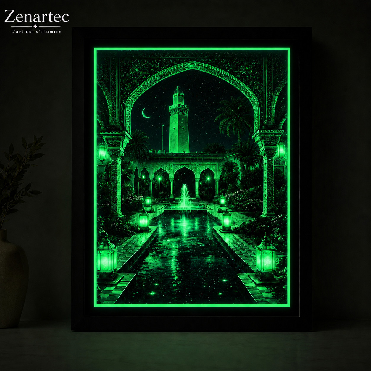 Jardins orientaux avec glow vert la nuit