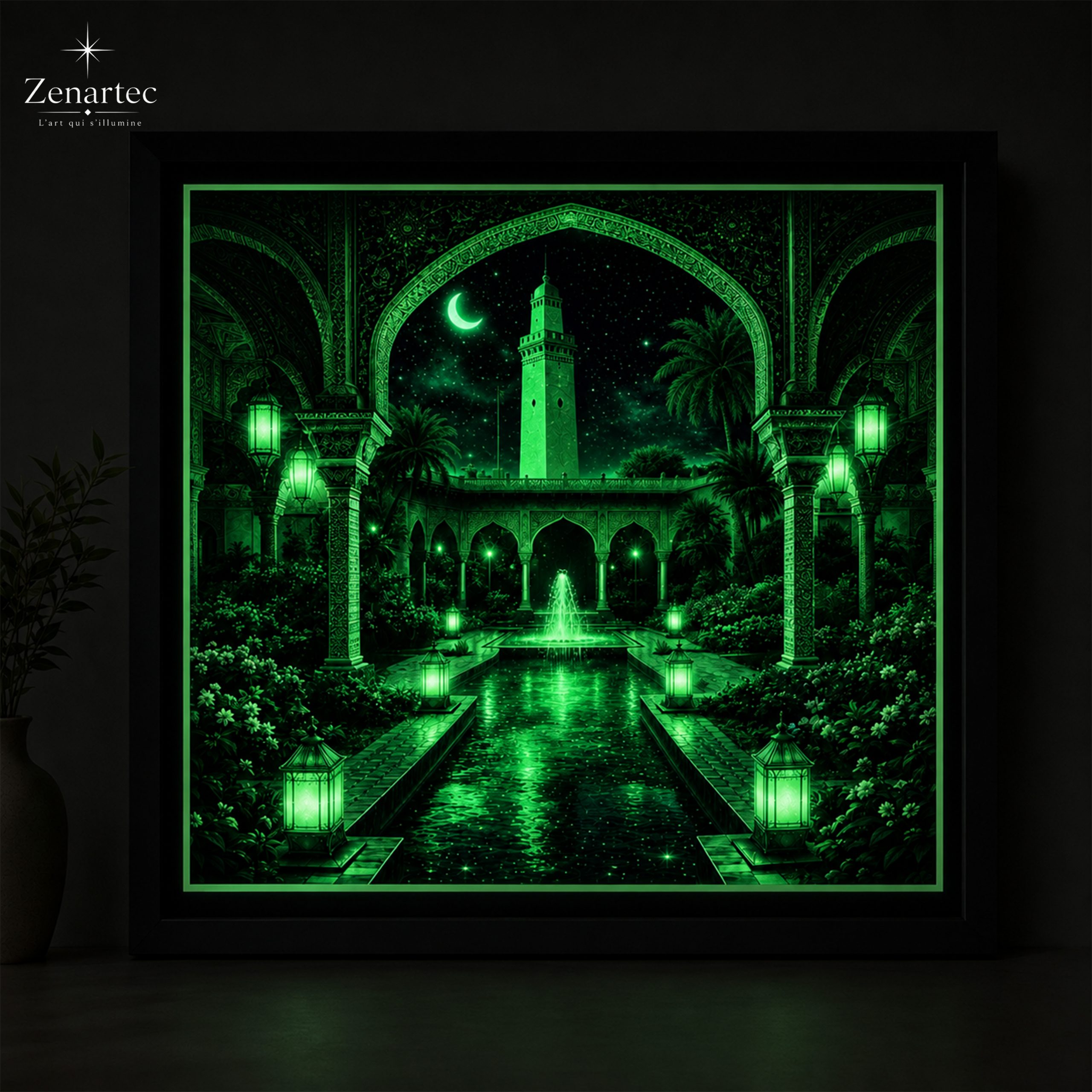 Jardins Orientaux avec zones photoluminescentes la nuit glow vert