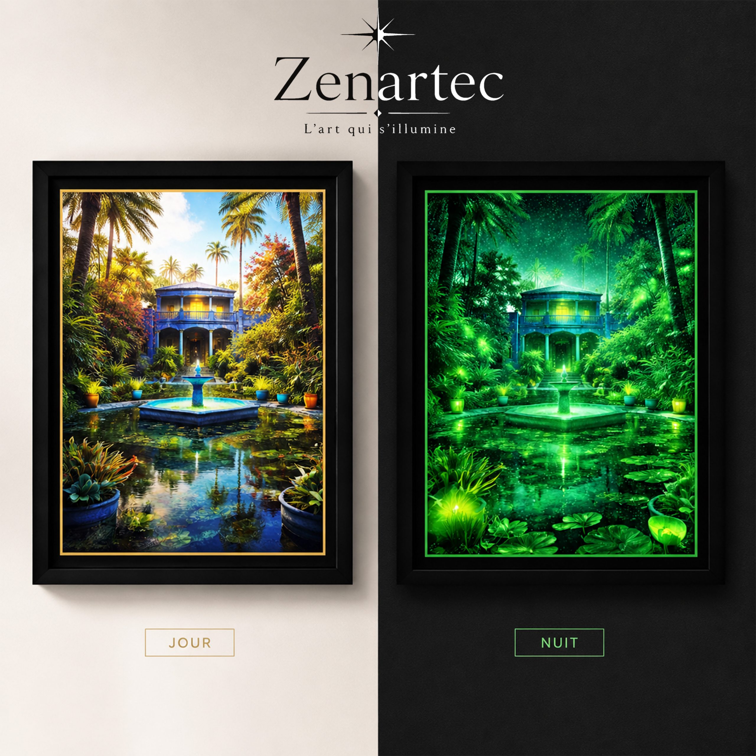 Comparaison jour et nuit du tableau Majorel, Jardin d’Éveil