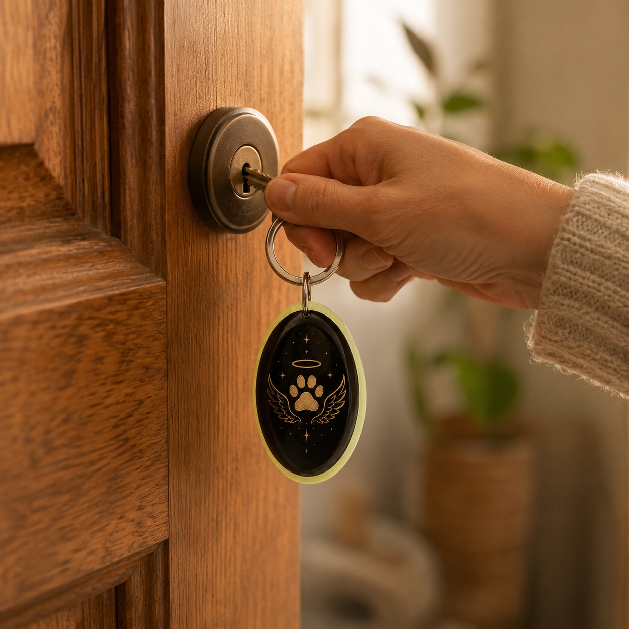 Porte-clés Ange Animal accroché à un trousseau de clés