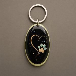 Cœur & Patte, cœur associé à une empreinte de patte, porte-clés photoluminescent en lumière naturelle