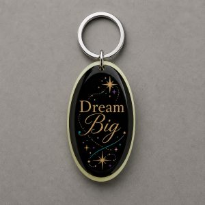 Dream Big, lettrage Dream Big, des étoiles et des trajectoires célestes, porte-clés photoluminescent en lumière naturelle