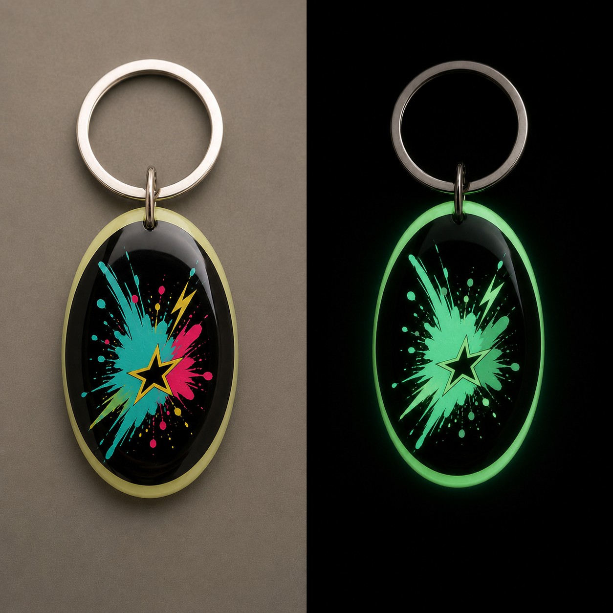 Comparaison jour et nuit du porte-clés Étoile