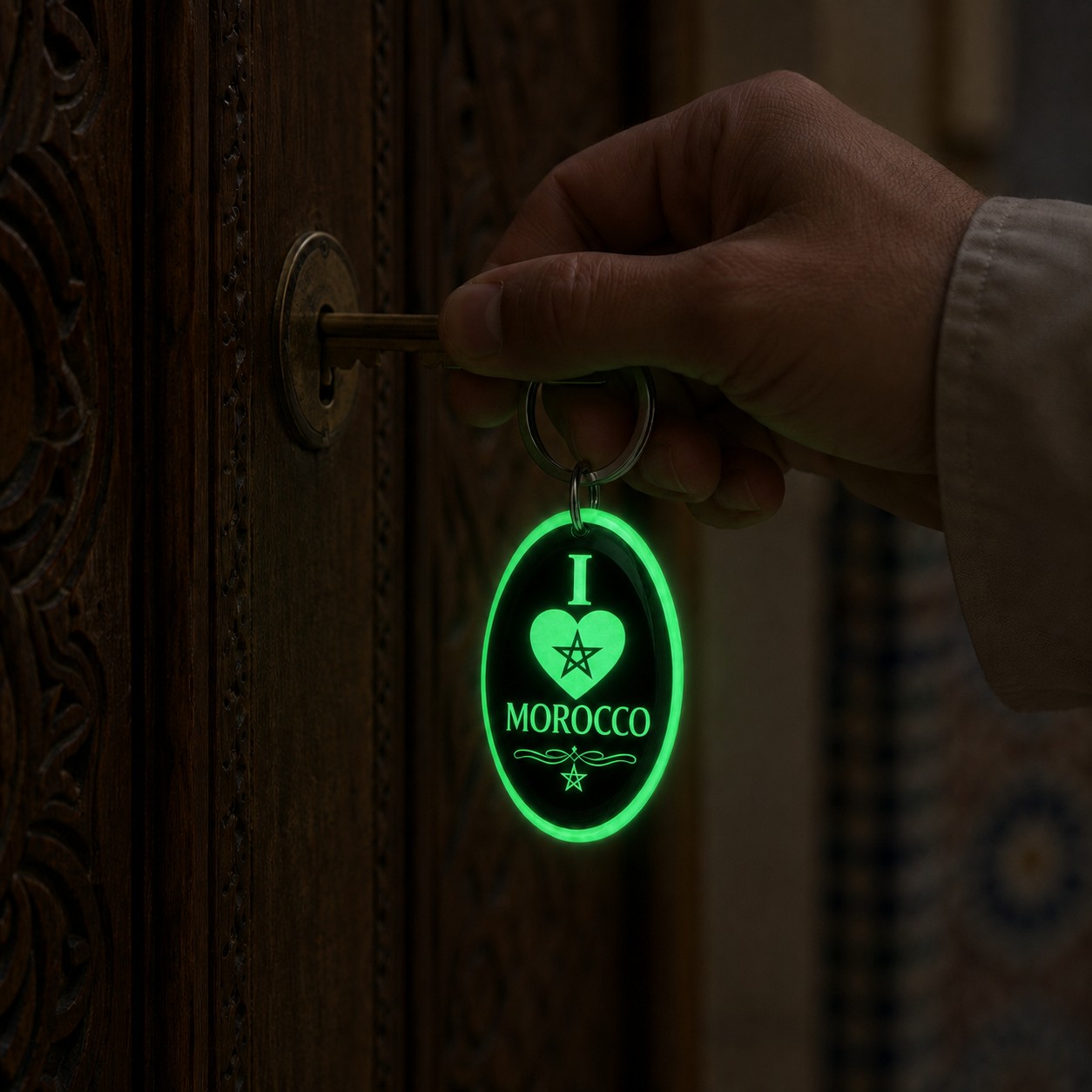 Porte-clés I Love Morocco accroché à un trousseau de clés