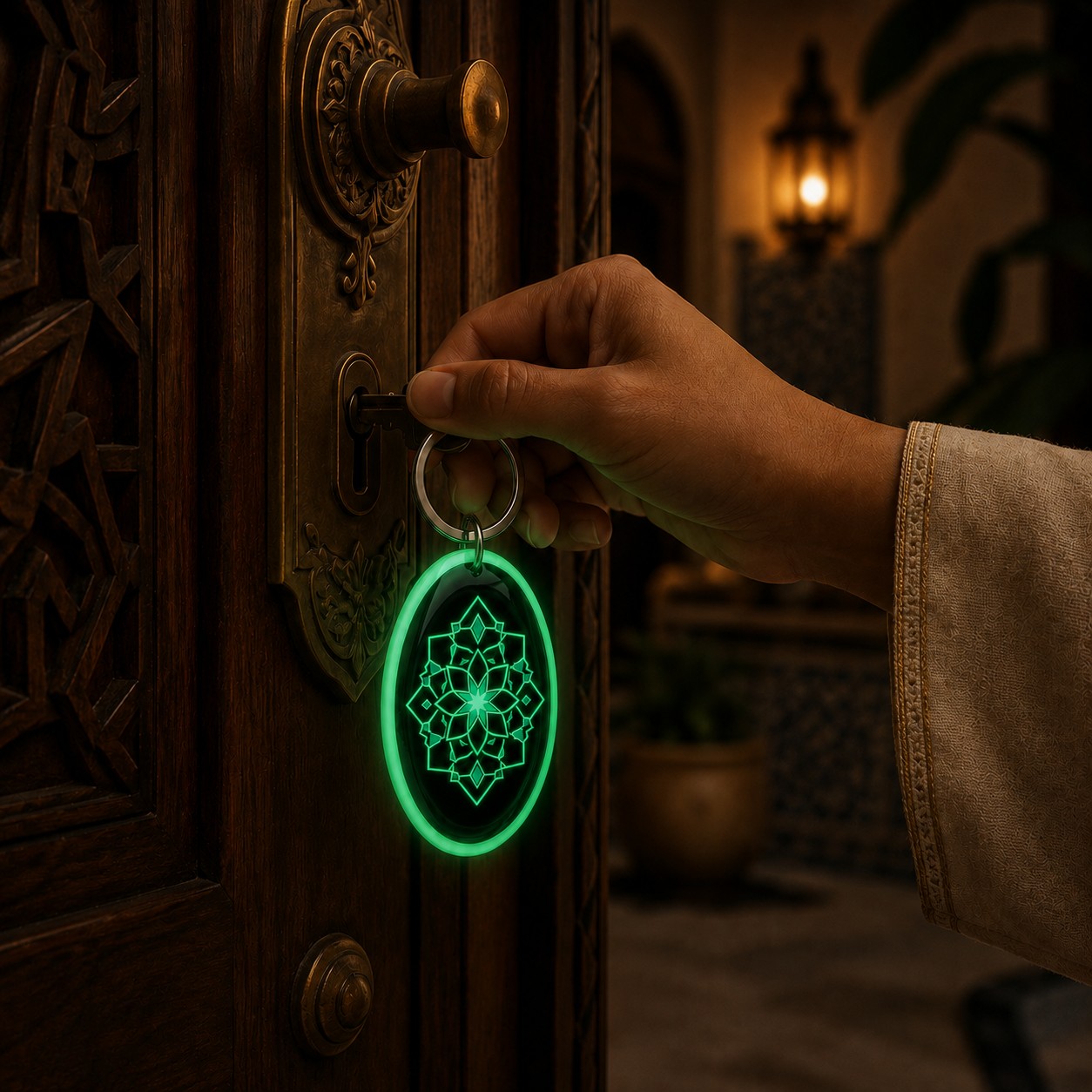 Porte-clés Zellige Glow accroché à un trousseau de clés
