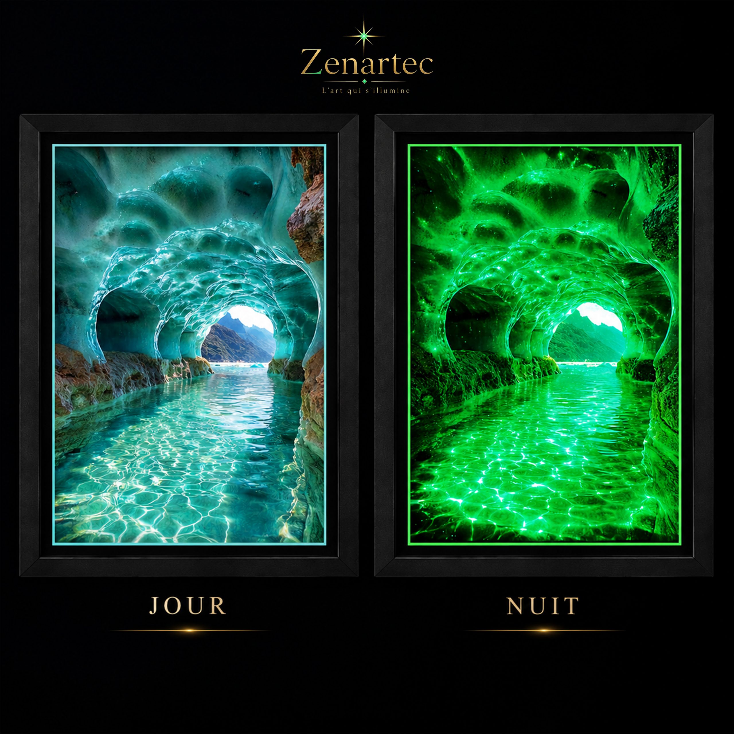 Comparaison jour et nuit du tableau Sanctuaire Cristallin
