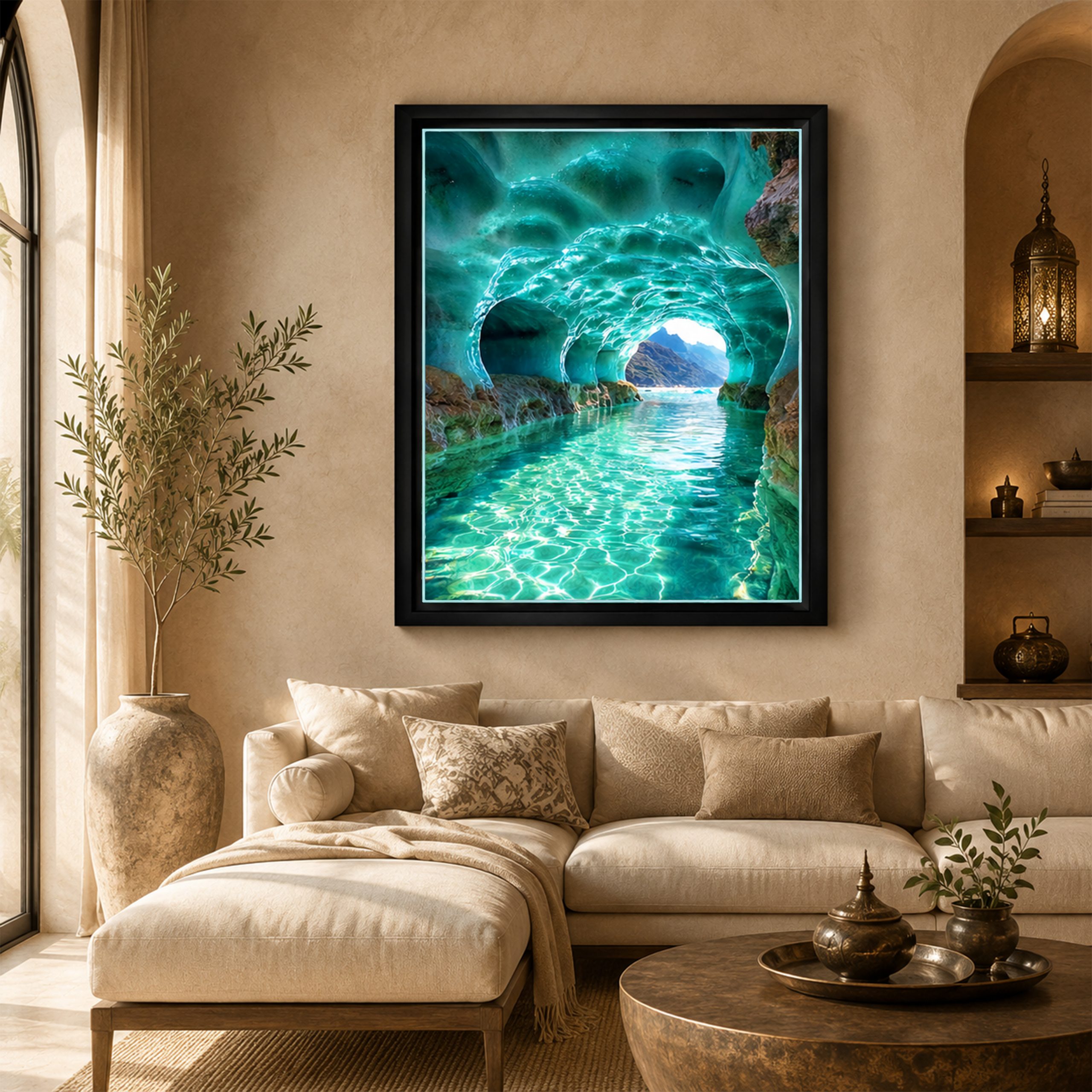 Tableau Sanctuaire Cristallin en décoration murale dans un salon