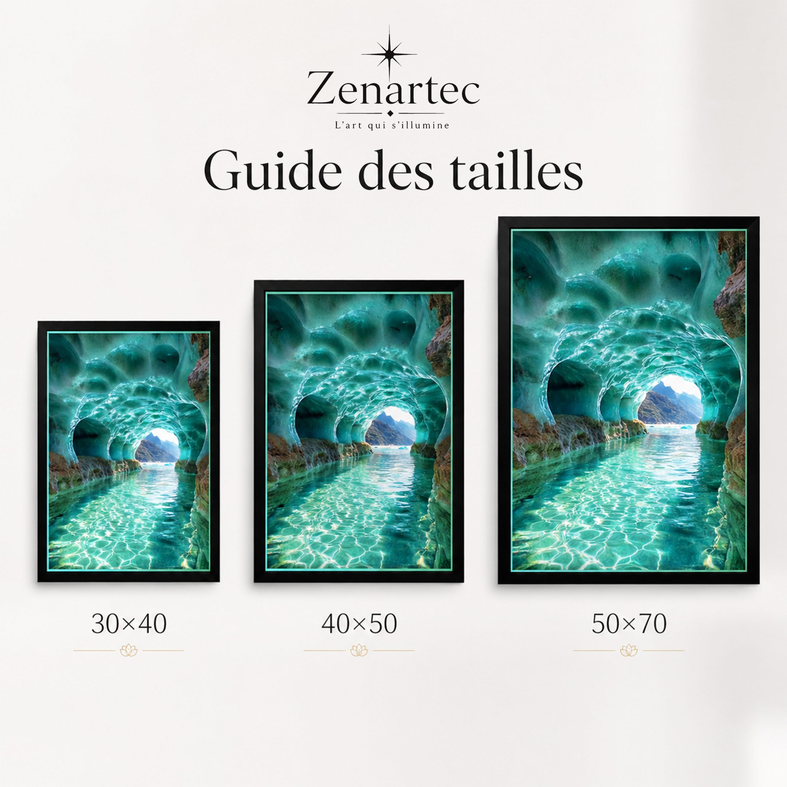 Tableau Sanctuaire Cristallin en 30 × 40, 40 × 50 et 50 × 70 cm